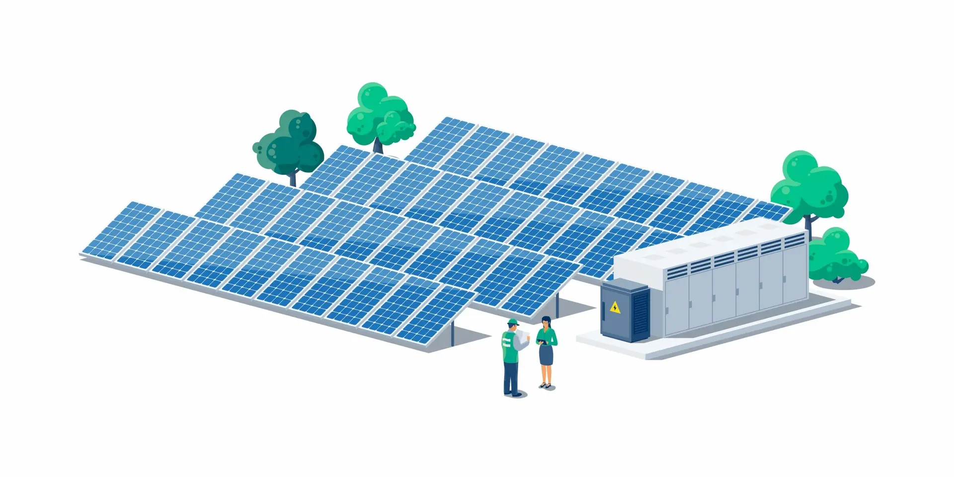 Photovoltaik-Anlage mit Batteriespeicher und Ladeinfrastruktur für E-Fahrzeuge auf einem Gewerbegelände